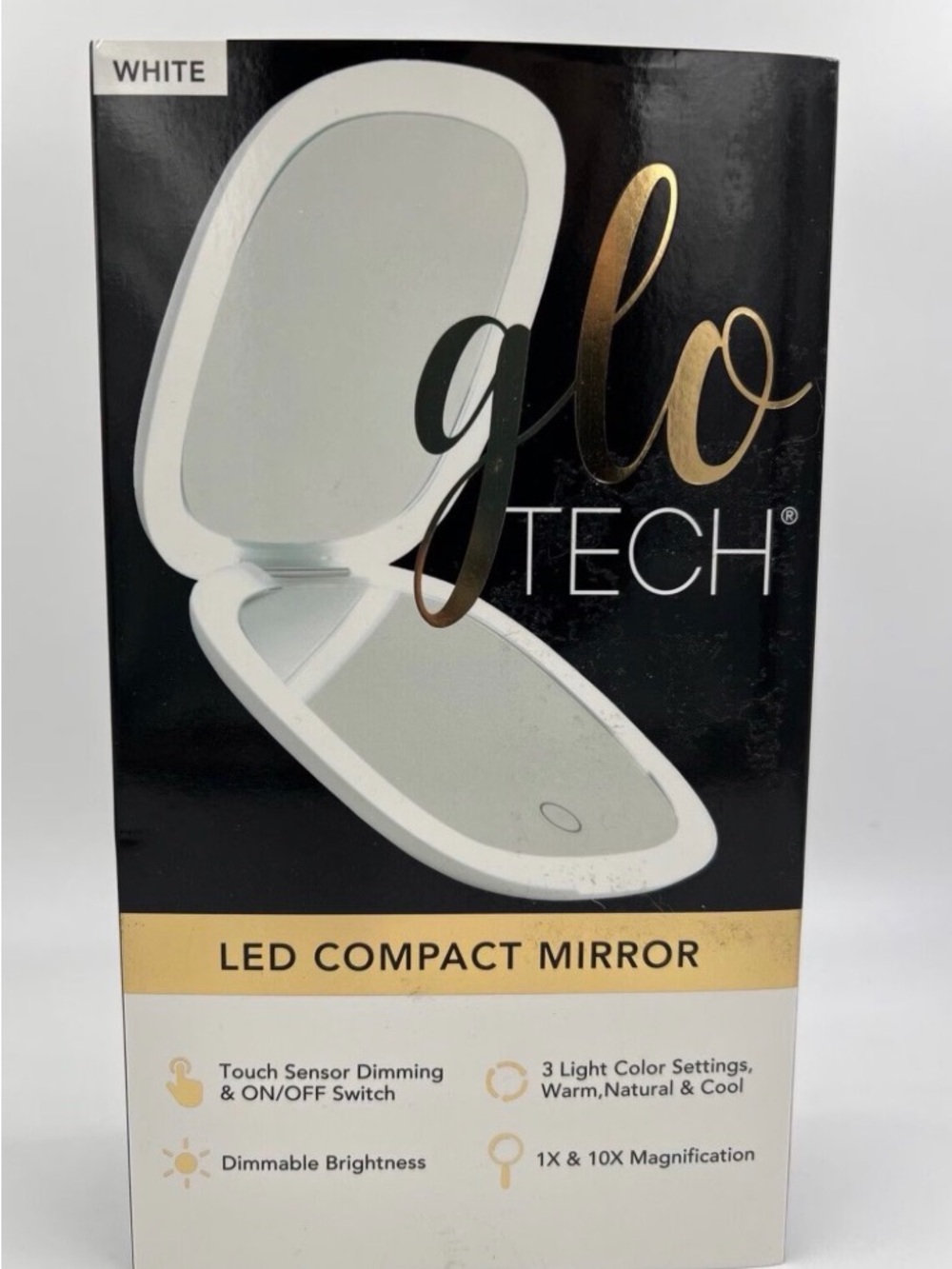 Black LED Compact Mirror - Portable Touch Sensor Mirror